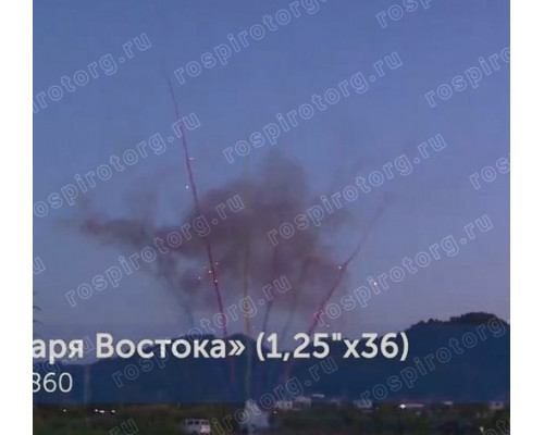 Заря Востока Р8860 (1,25 х 36 залпов) Русская пиротехника Дымовой цветной веер с трещащими разрывами наверху